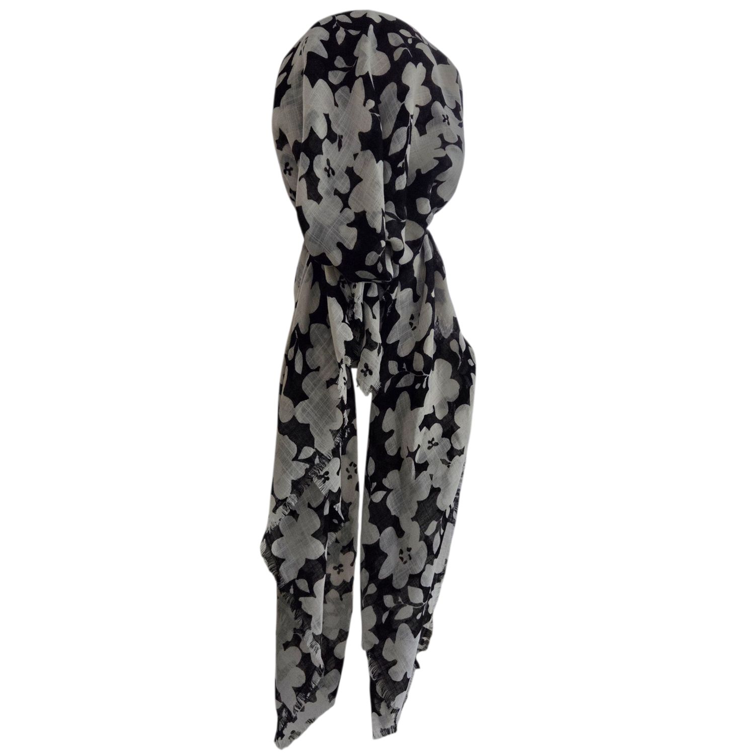 Black/white seasonally colored floral - soft fringes pretied tichel