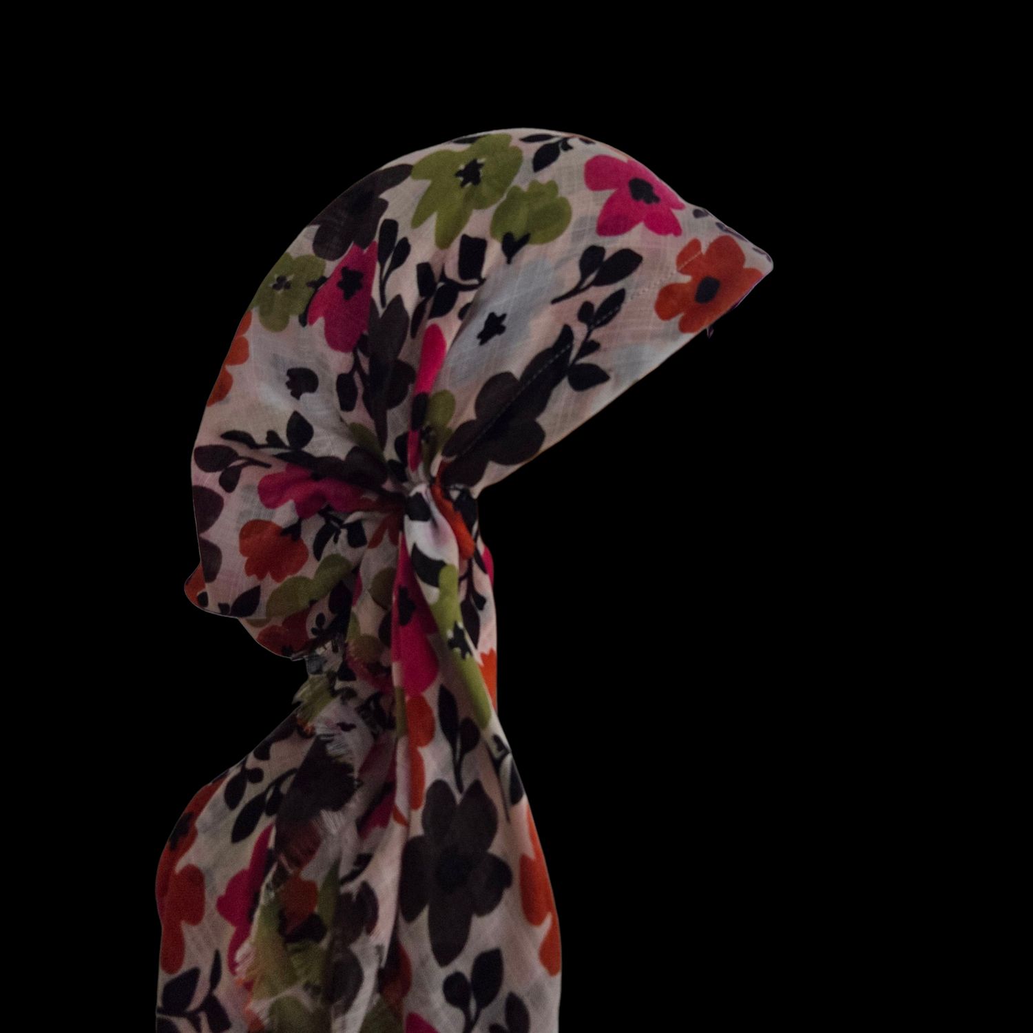 Green seasonally colored floral - soft fringes pretied tichel