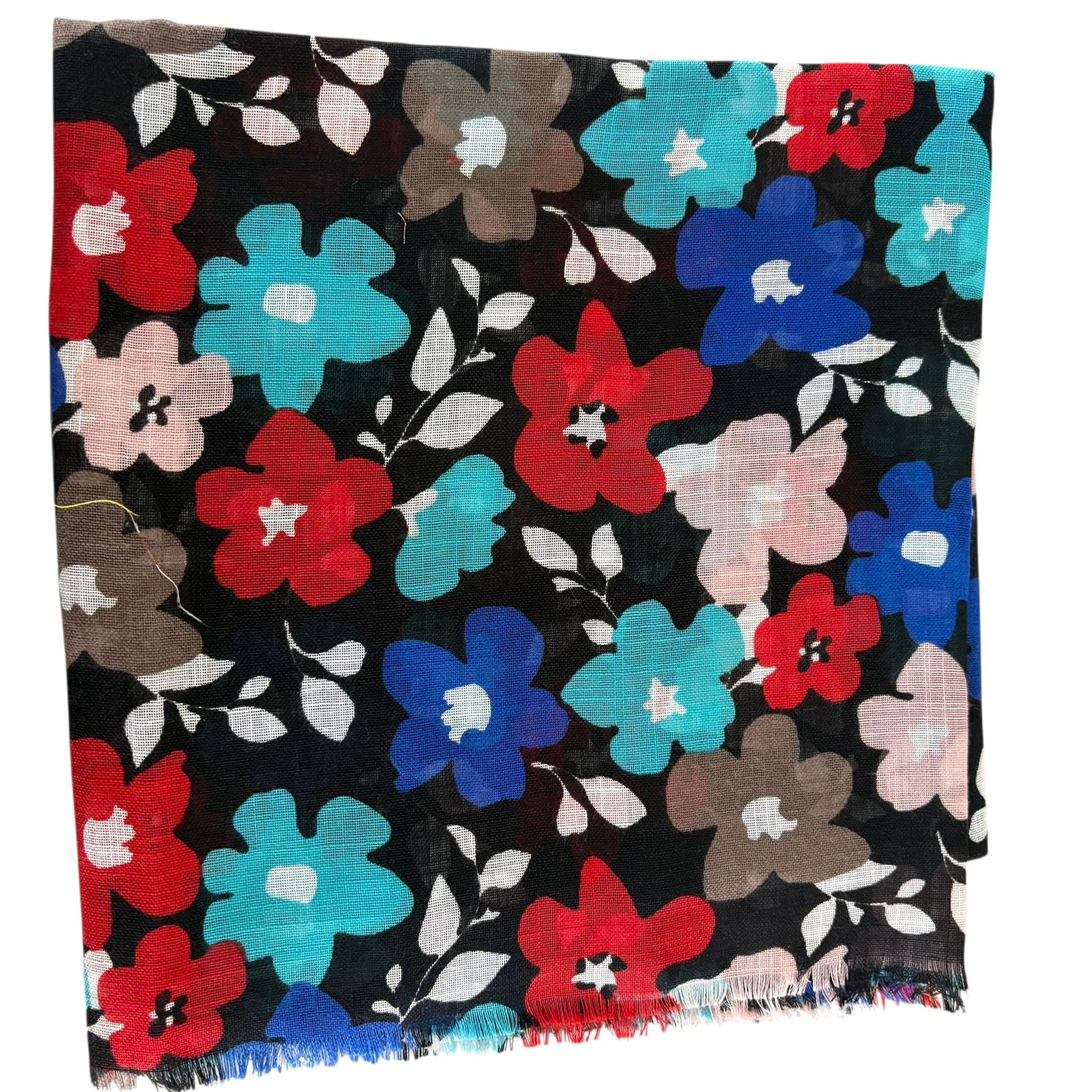 Black seasonally colored floral -  soft fringed tichel