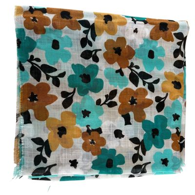Turquoise seasonally colored floral -  soft fringed tichel