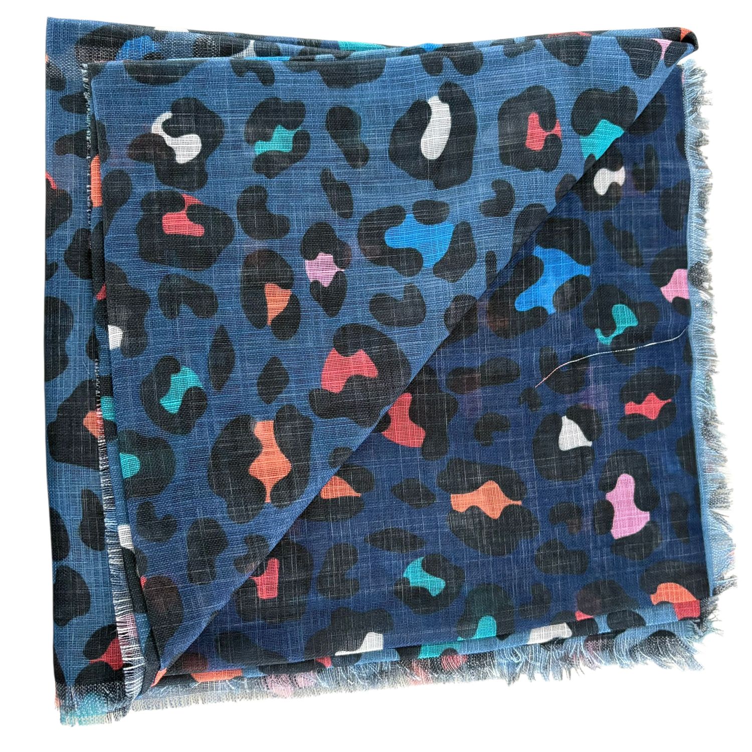 Denim - shaded leopard patterned -  soft fringed tichel