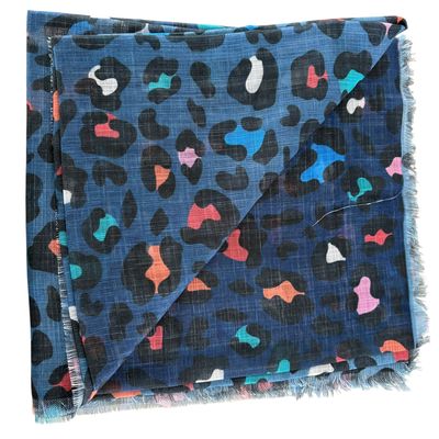 Denim - shaded leopard patterned -  soft fringed tichel
