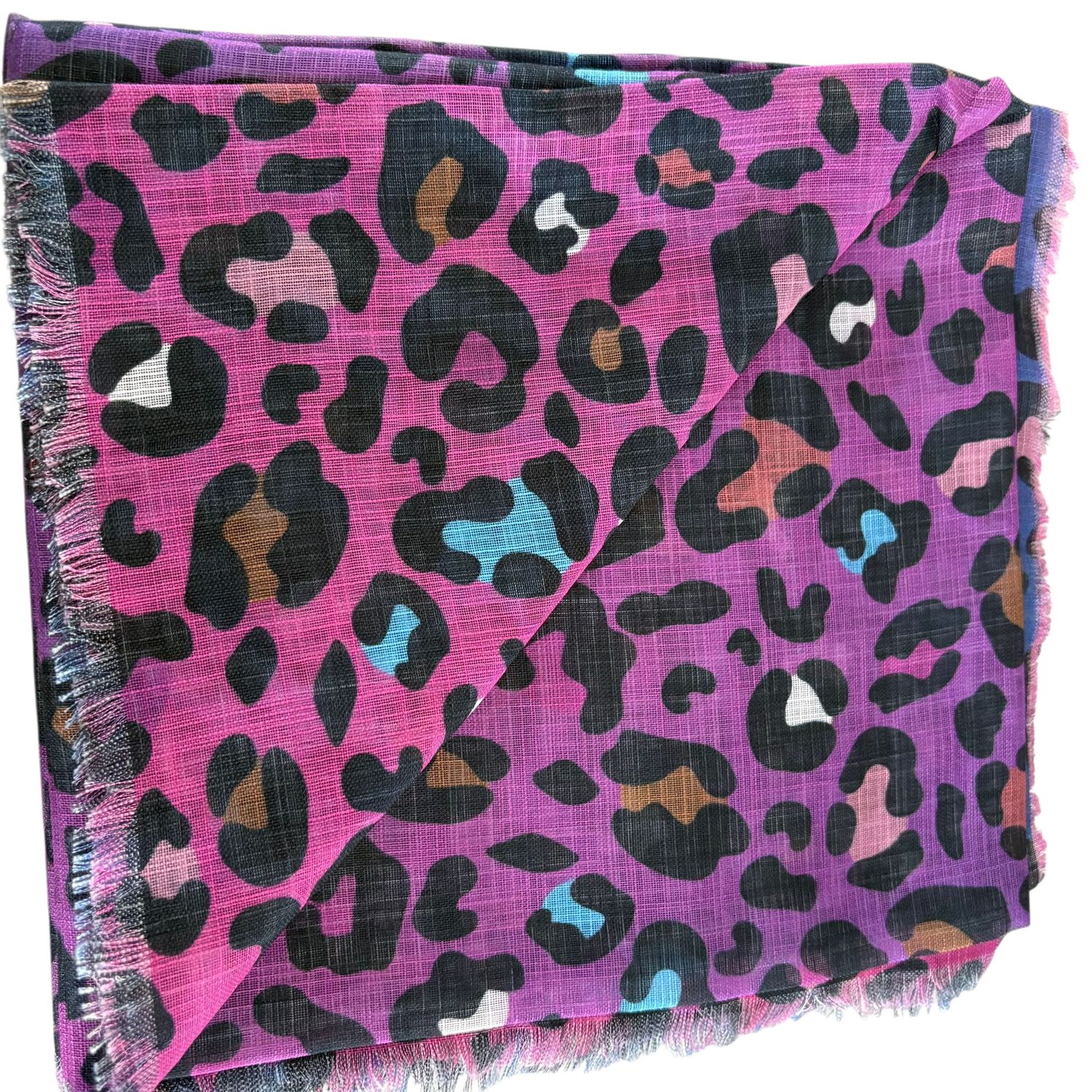 Purple - shaded leopard patterned -  soft fringed tichel