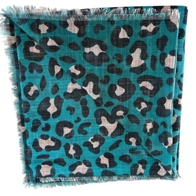 Turquoise - shaded leopard patterned -  soft fringed tichel