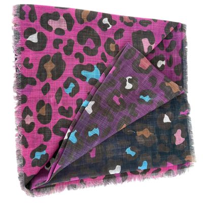 Magenta - shaded leopard patterned -  soft fringed tichel