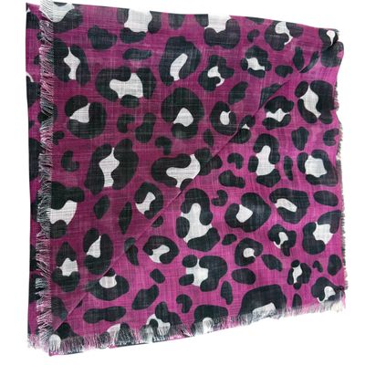 Magenta - slightly shaded leopard patterned -  soft fringed tichel