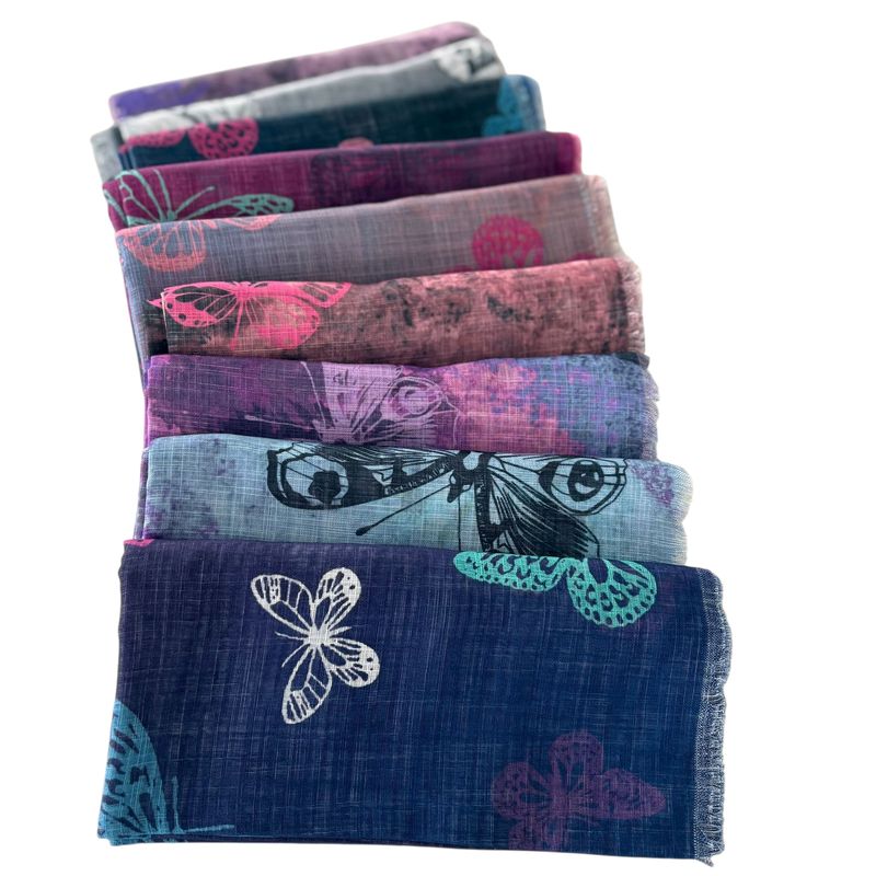 Soft fringes - shaded butterflies patterned tichels