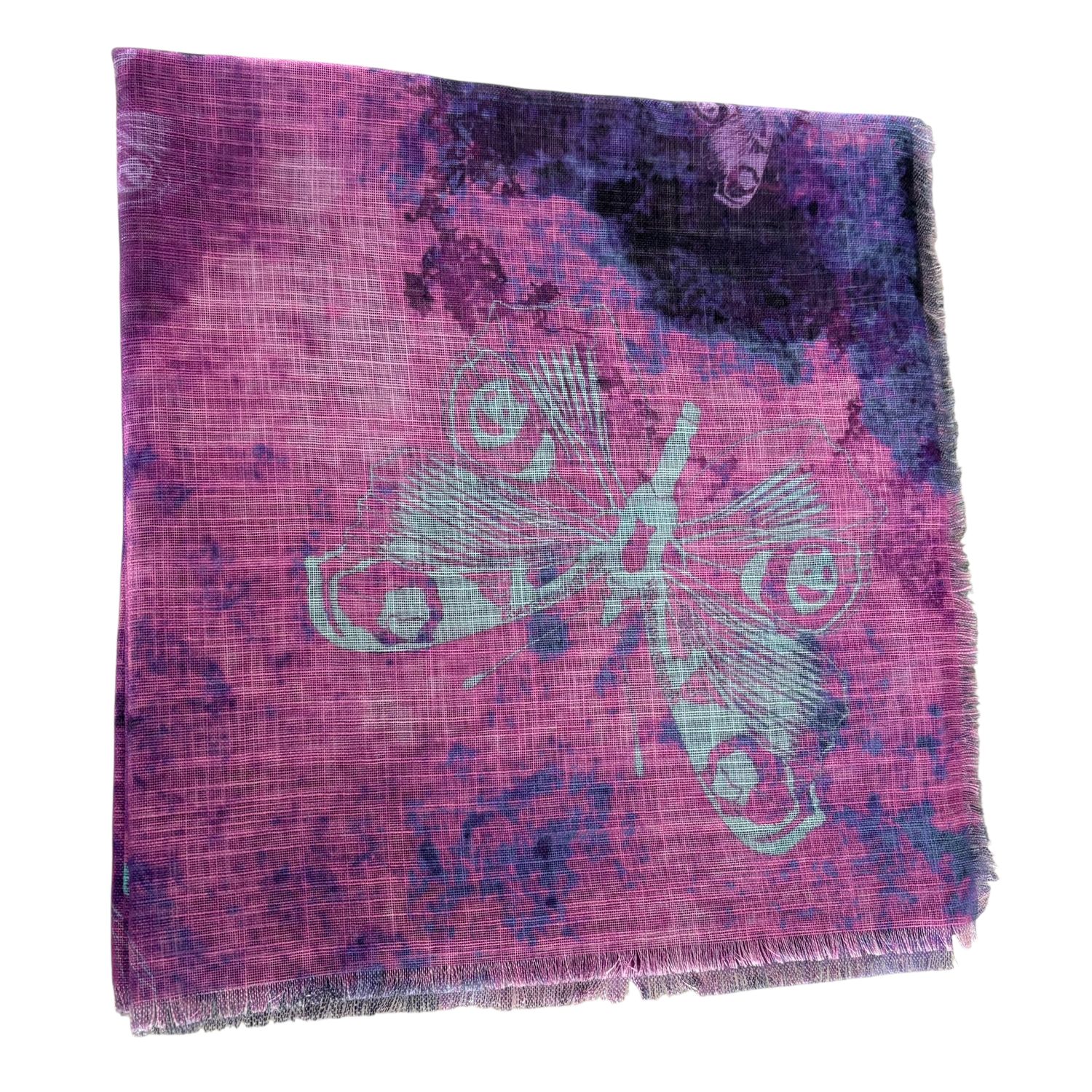Pink - shaded butterflies patterned -  soft fringed tichel