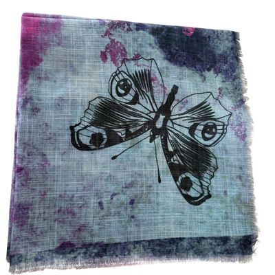 Light blue - shaded butterflies patterned -  soft fringed tichel