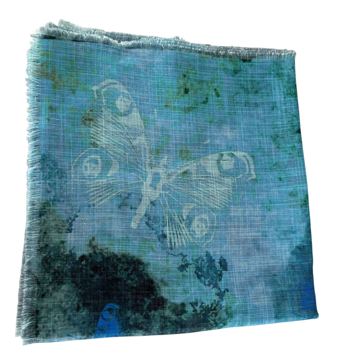 Green - shaded butterflies pattern soft fringed tichel