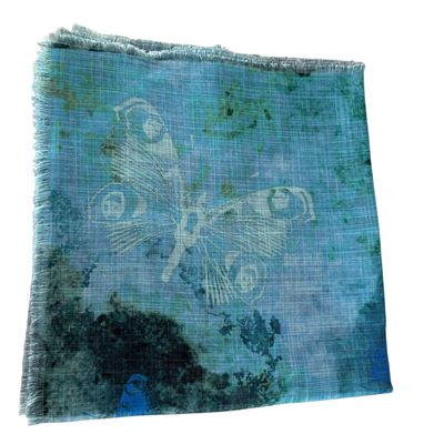 Green - shaded butterflies pattern soft fringed tichel