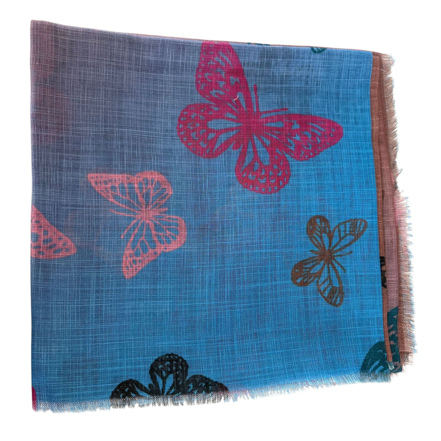 Sky blue - shaded butterflies patterned -  soft fringed tichel