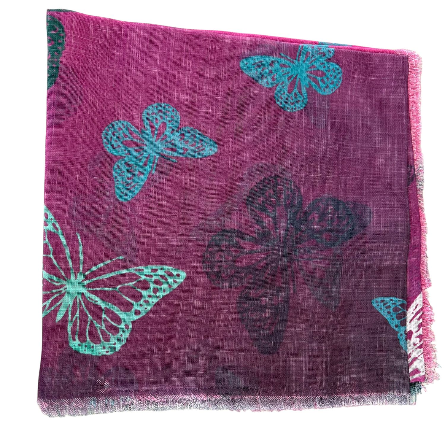 Magenta - shaded butterflies patterned -  soft fringed tichel