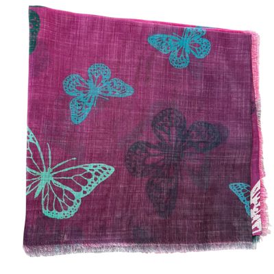 Magenta - shaded butterflies patterned -  soft fringed tichel