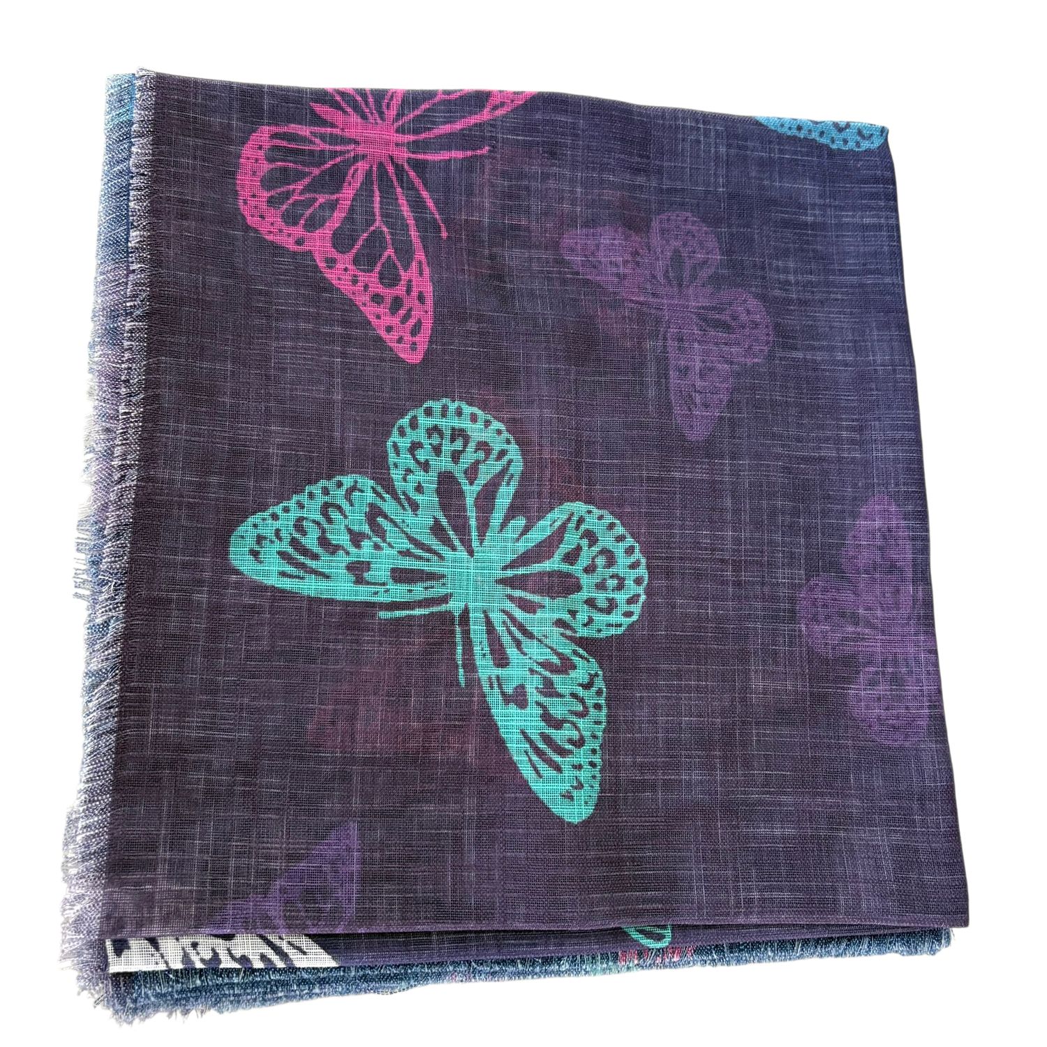 Eggplant - shaded butterflies patterned -  soft fringed tichel