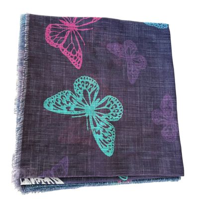 Eggplant - shaded butterflies patterned -  soft fringed tichel