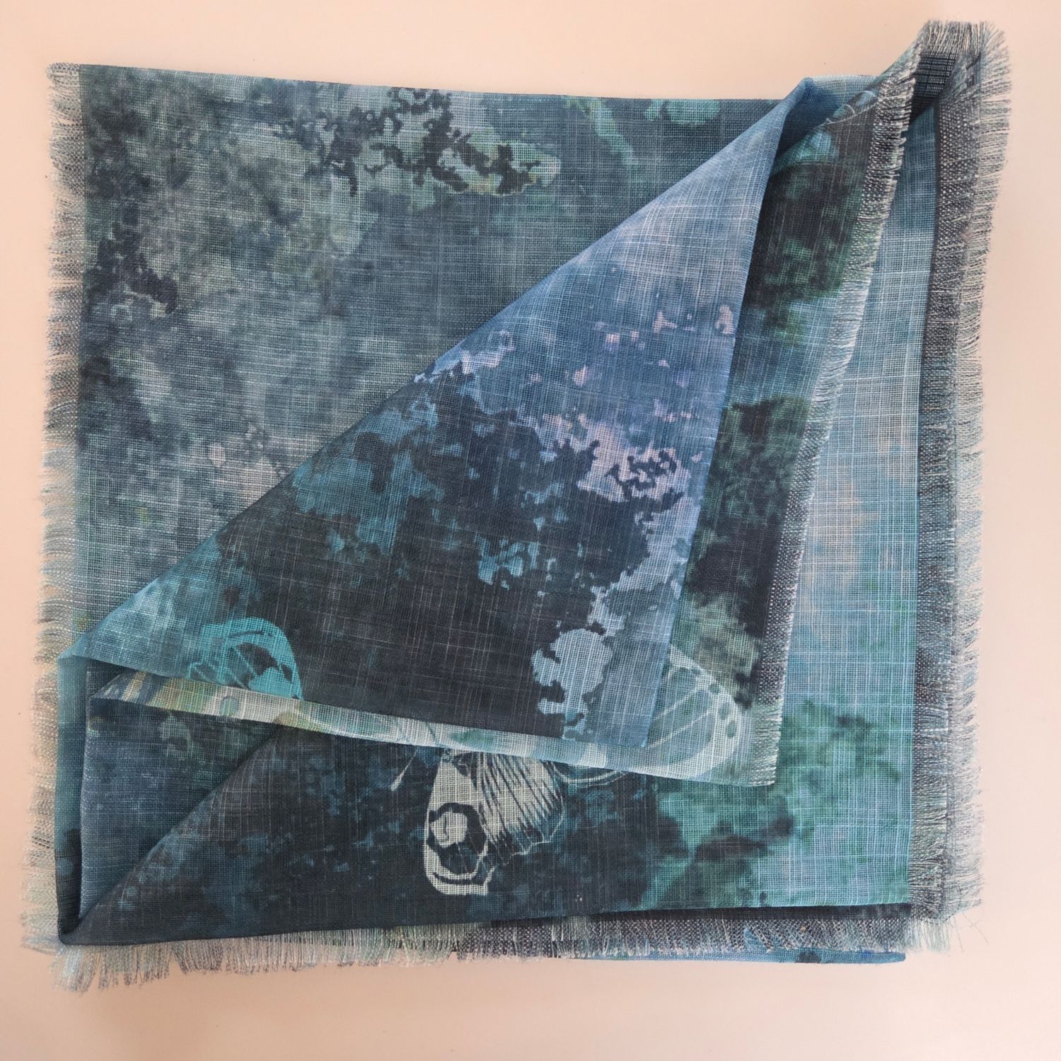 Green - shaded butterflies pattern soft fringed tichel