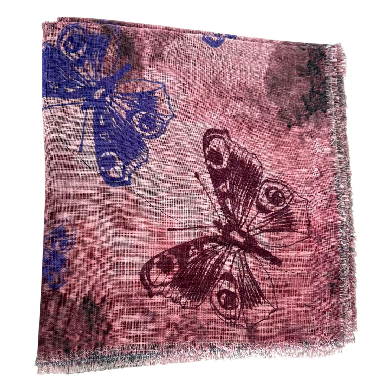 Apricot - shaded butterflies patterned -  soft fringed tichel