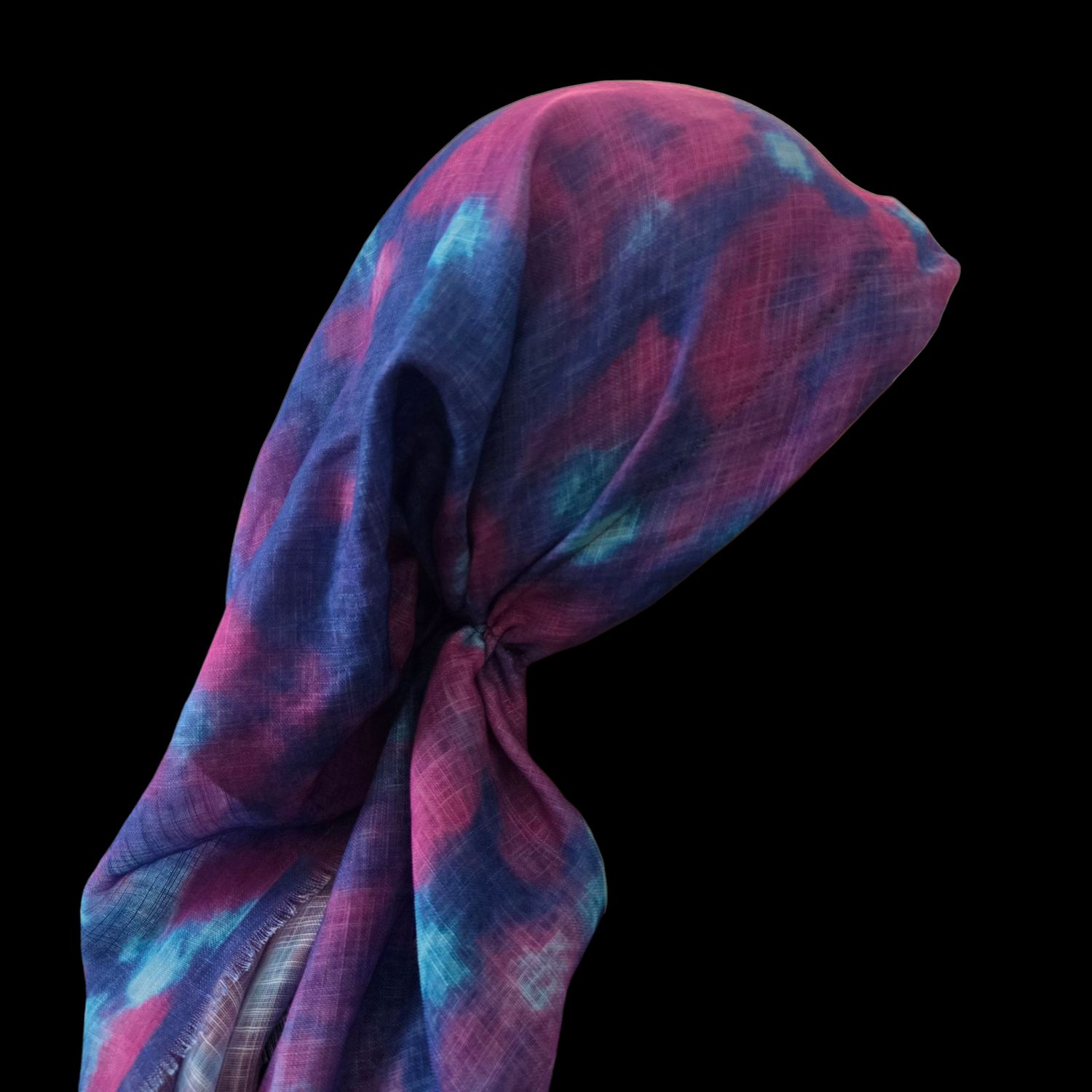 Multicolored/aqua - long kerchief back - soft fringes pretied tichel (BBS) w/band sewn in