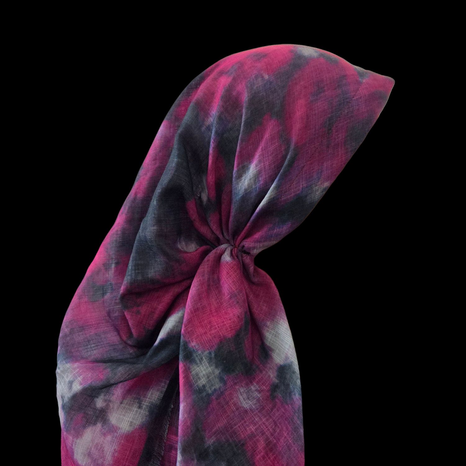 Multicolored/hot pink - long kerchief back - soft fringes pretied tichel (BBS) w/band sewn in