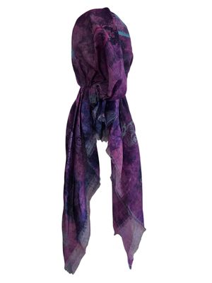 Purple shaded w/butterflies - soft fringes pretied tichel