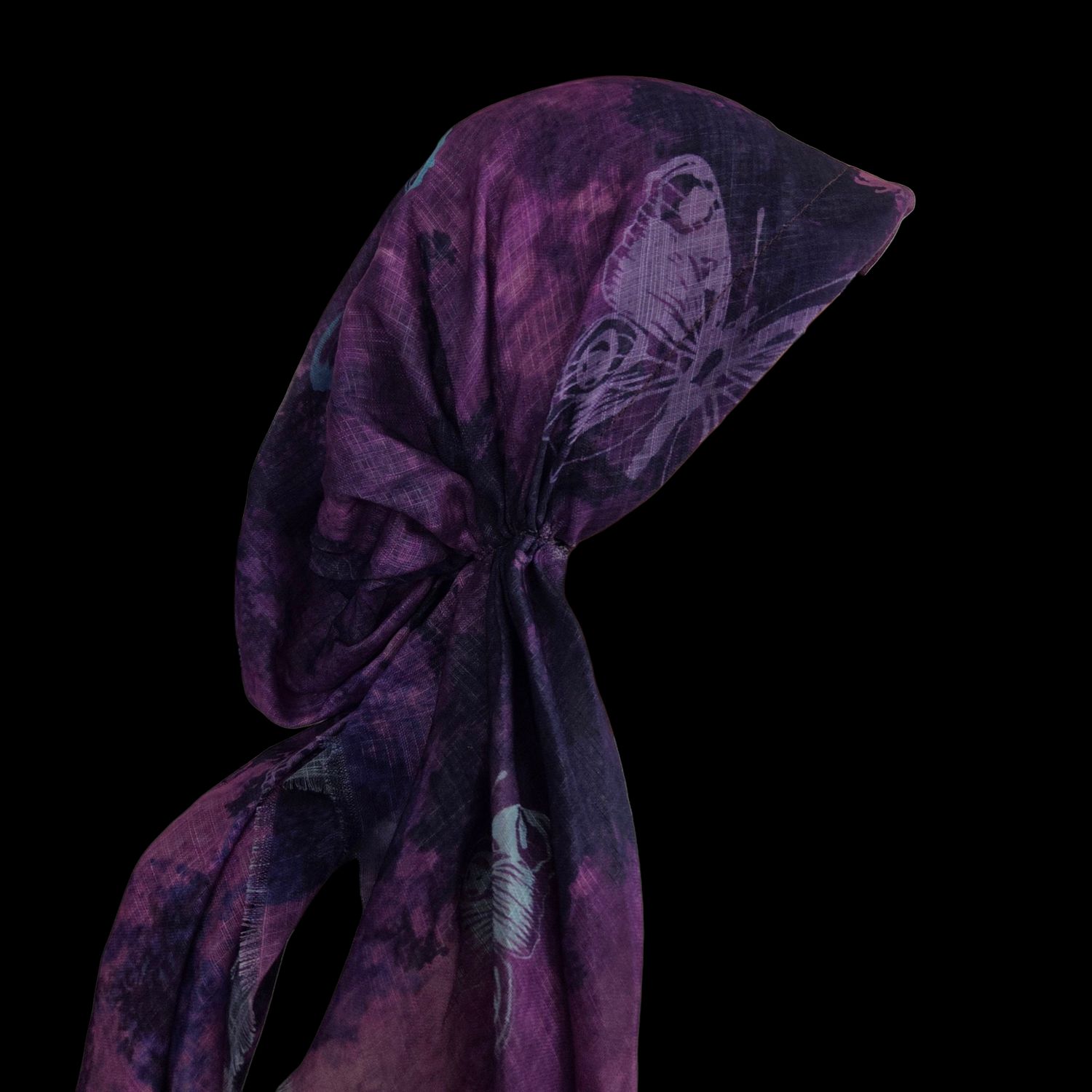 Purple shaded w/butterflies - soft fringes pretied tichel