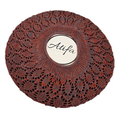 Rust/gray Lined Beret Snood (without adjustable pull tab)