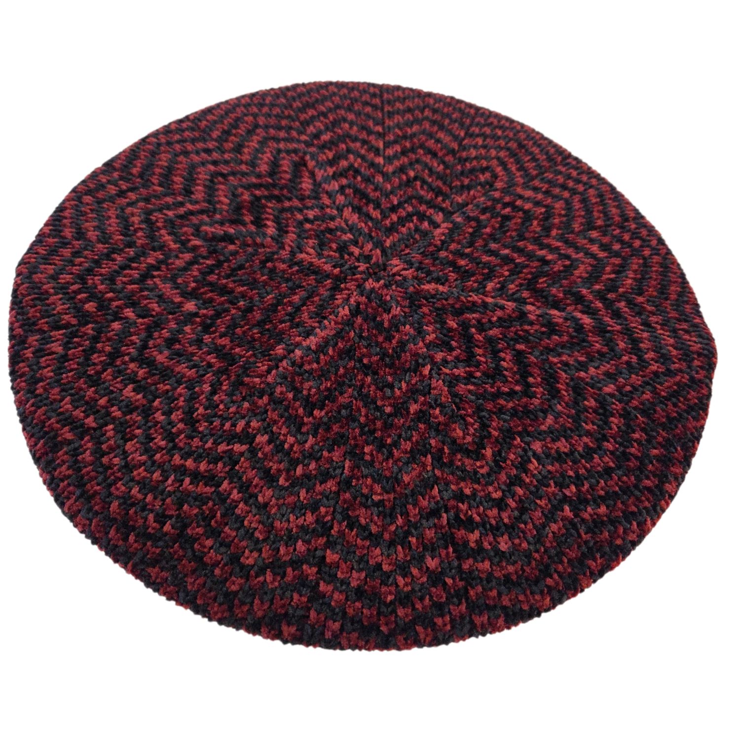 Brick/black herringbone lined chenille snood/beret