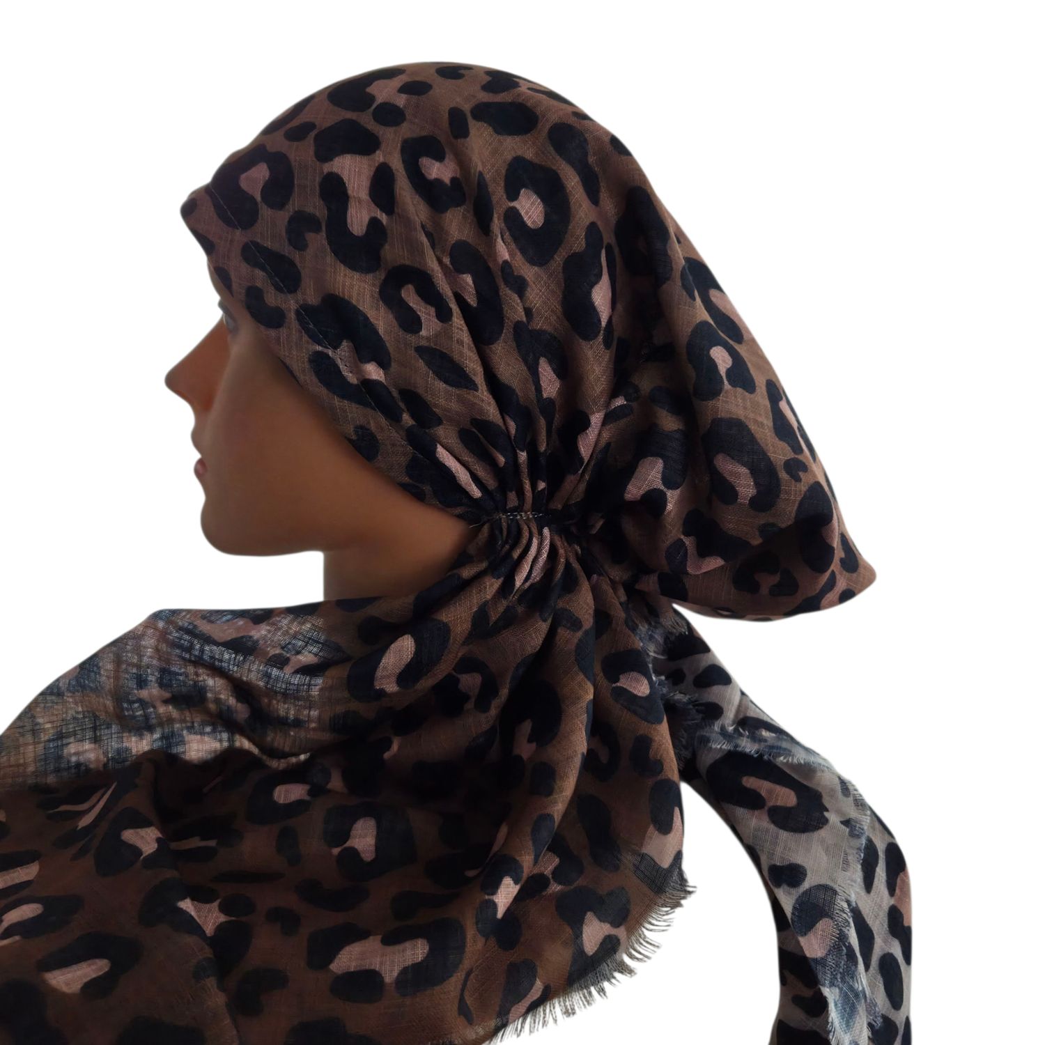 Shades of brown - leopard - soft fringes pretied tichel