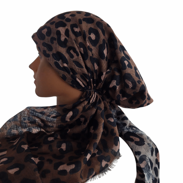 Shades of brown - leopard - soft fringes pretied tichel