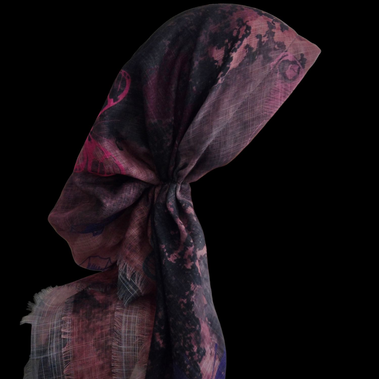 Peachy shaded w/butterflies - soft fringes pretied tichel