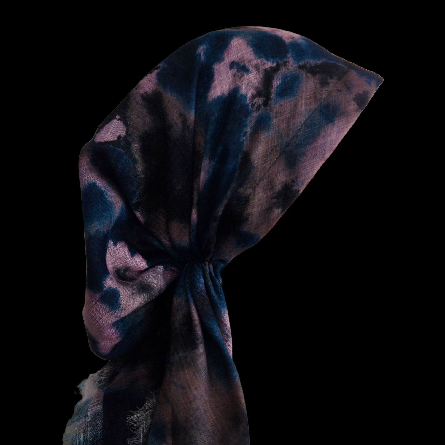 Blue/pink w/tan colorfully patterned - soft fringes pretied tichel