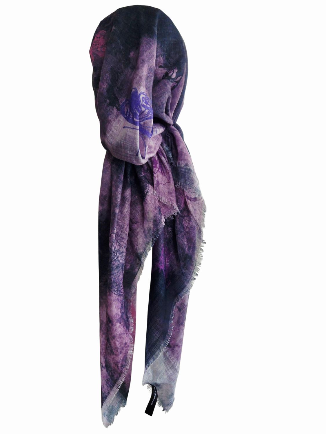 Light purple shaded w/butterflies - soft fringes pretied tichel