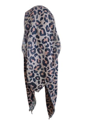 Tans shaded leopard - long back pre-tied kerchief w/band sewn in  -  soft fringed edges material
