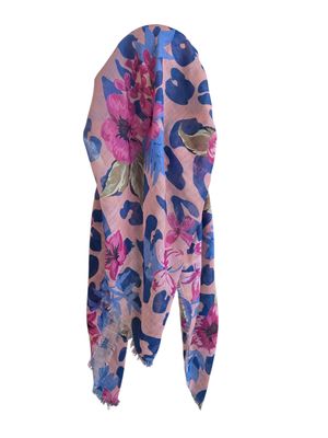 Pretty peachy leopard - long back pre-tied kerchief w/band sewn in  -  soft fringed edges material
