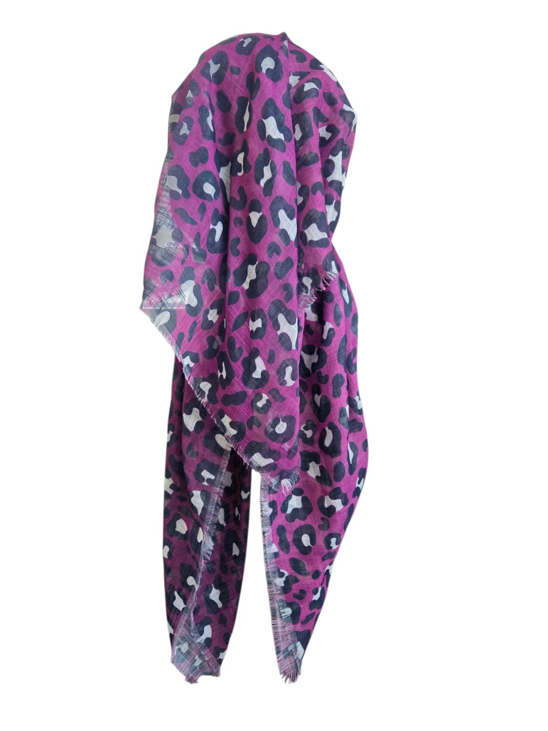 Wine shaded leopard - long back pre-tied kerchief w/band sewn in  -  soft fringed edges material