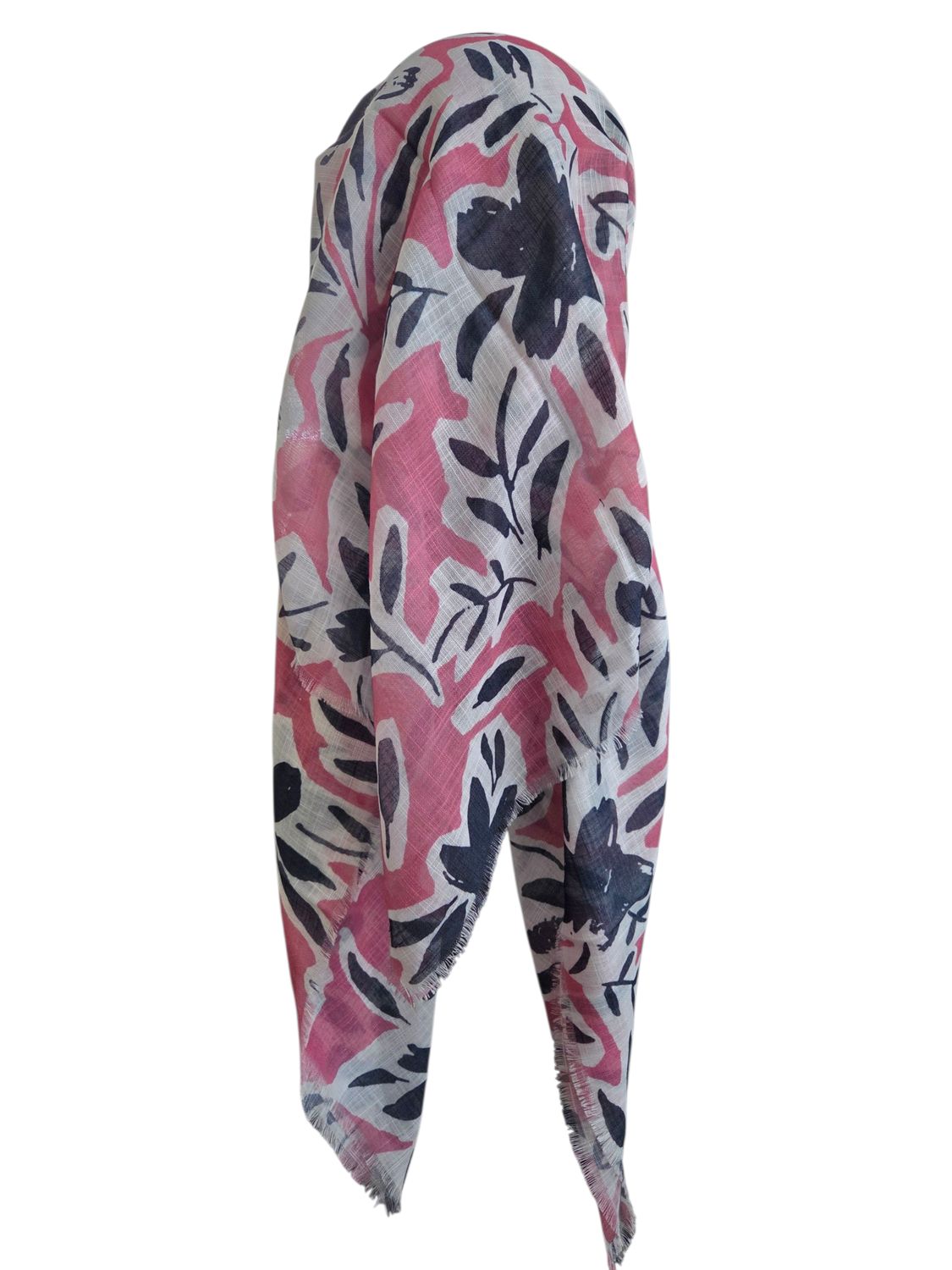 Pink leaves - long back pre-tied kerchief w/band sewn in  -  soft fringed edges material