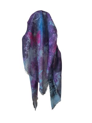 Blues/purples shaded butterflies - long back pre-tied kerchief w/band sewn in  -  soft fringed edges material