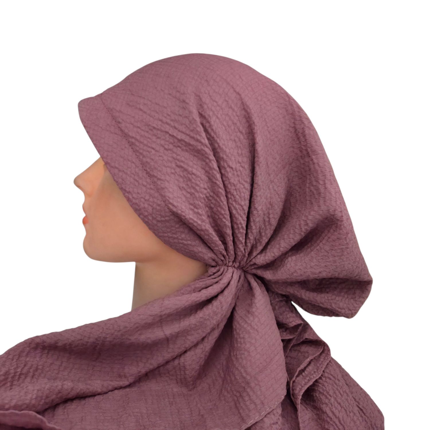 Deep mauve textured solid pre-tied tichel