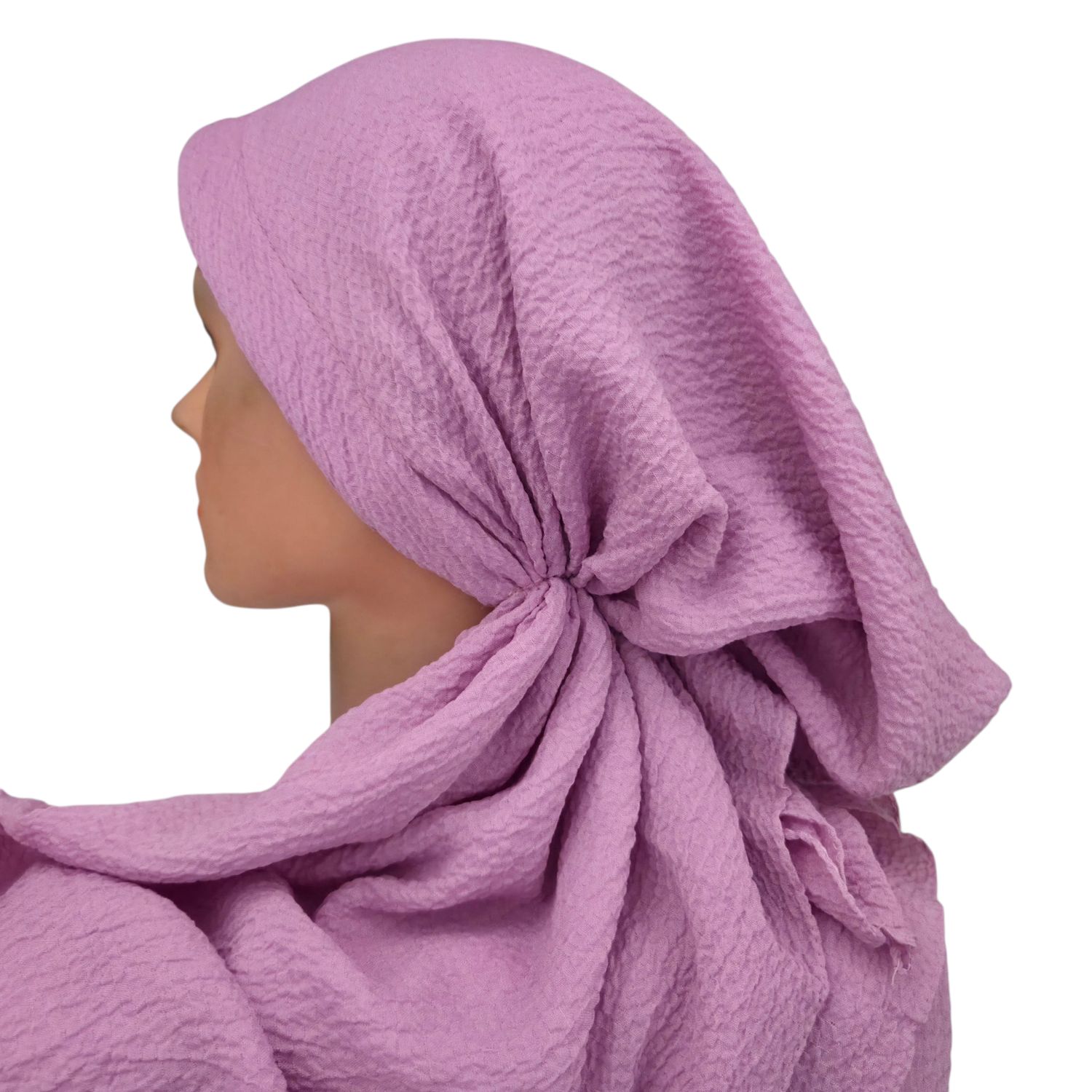 Pinkish lilac textured solid pre-tied tichel