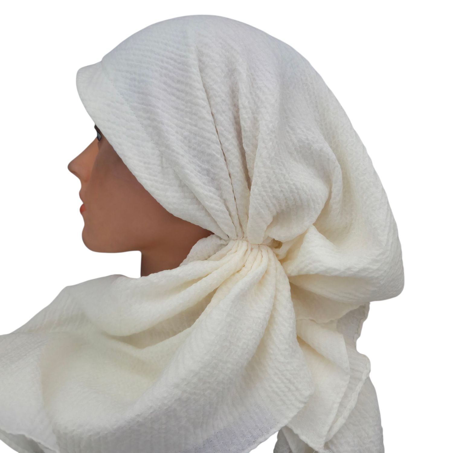 Cream textured solid pre-tied tichel