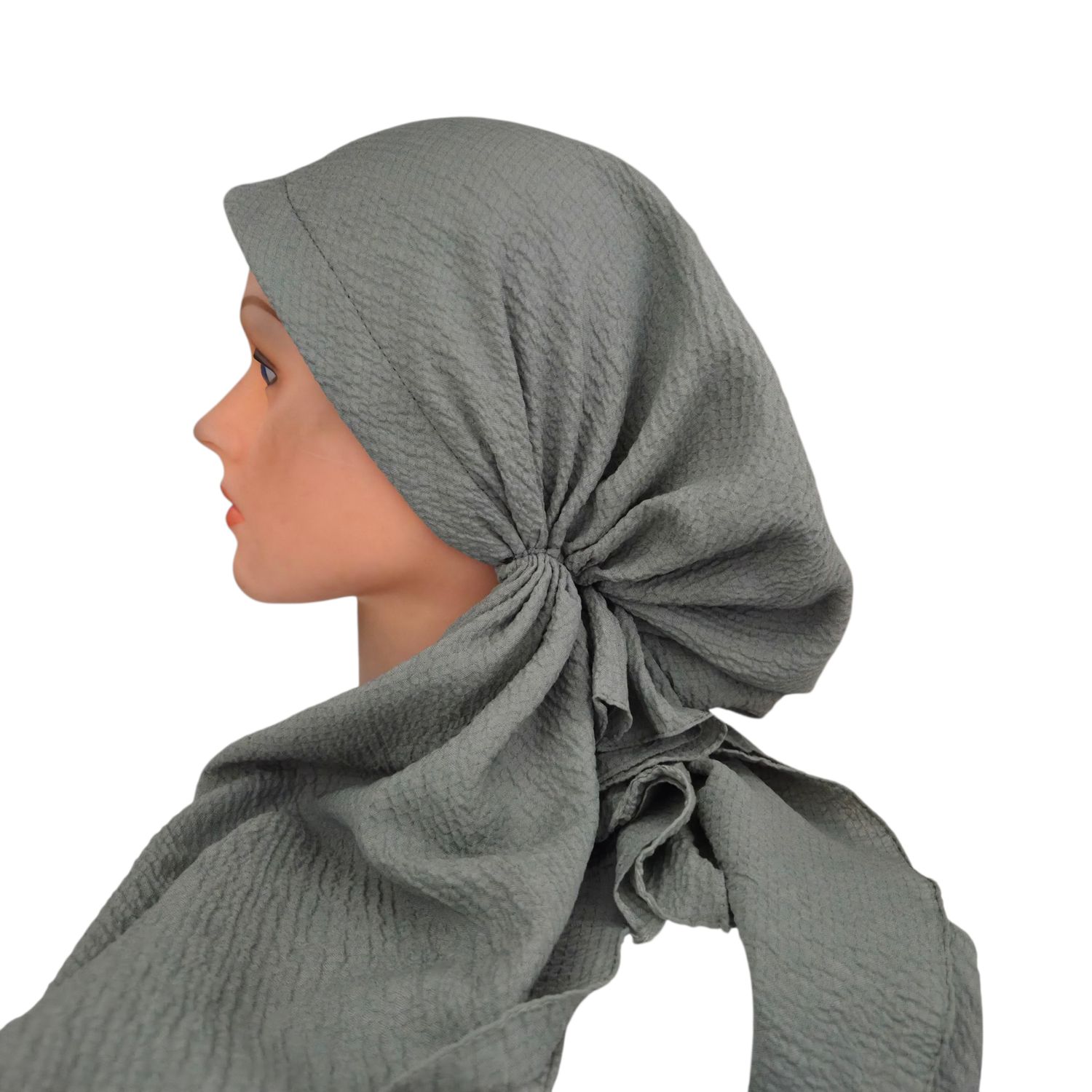 Sage textured solid pre-tied tichel