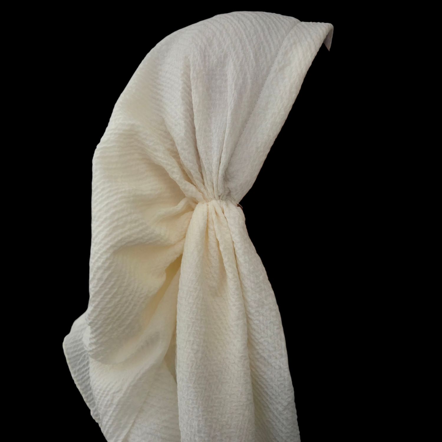 Cream - long kerchief back - textured pretied tichel (BBS) w/band sewn in