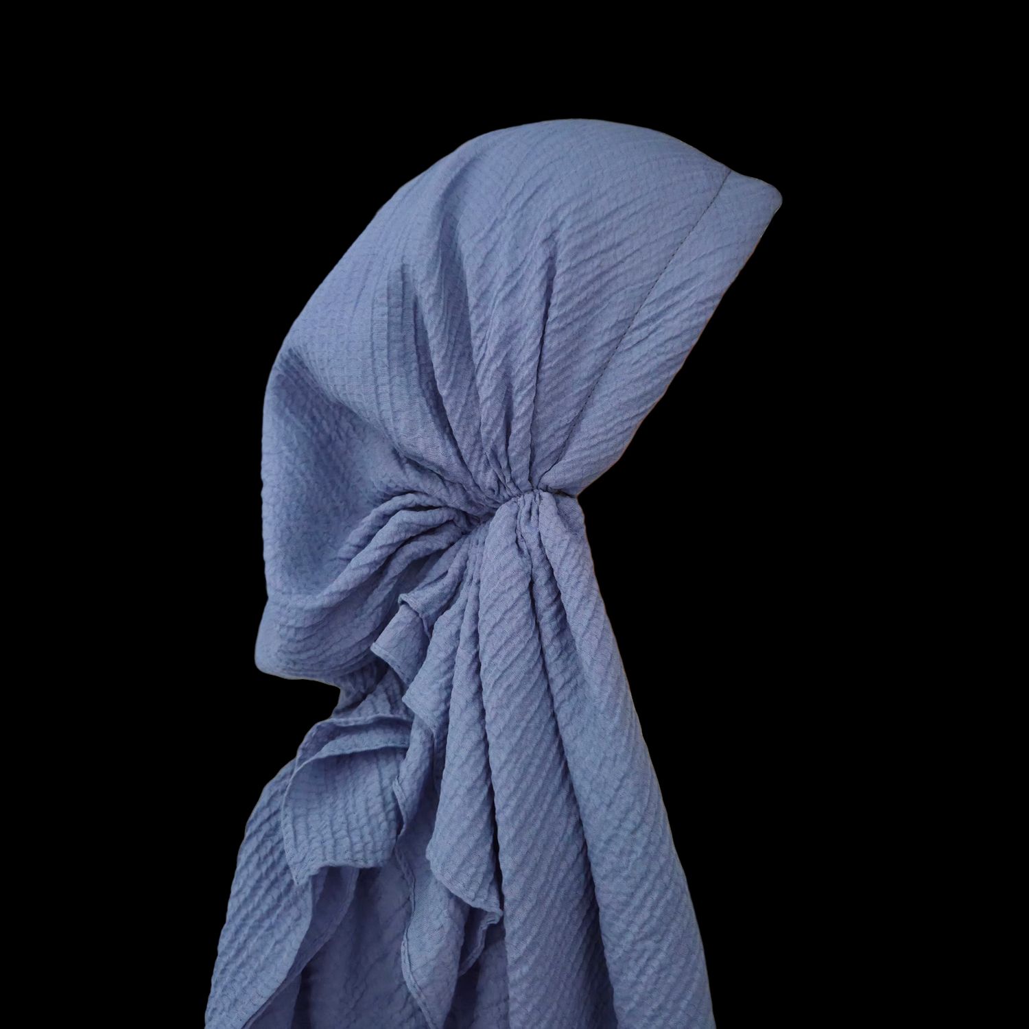 Light denim blue - long kerchief back - textured pretied tichel (BBS) w/band sewn in