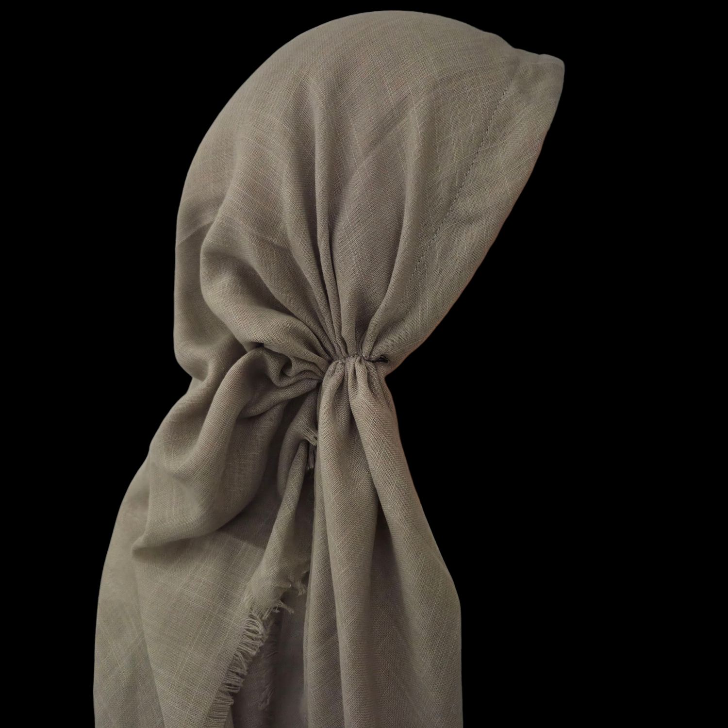 Taupe - long kerchief back - soft fringes pretied tichel (BBS) w/band sewn in