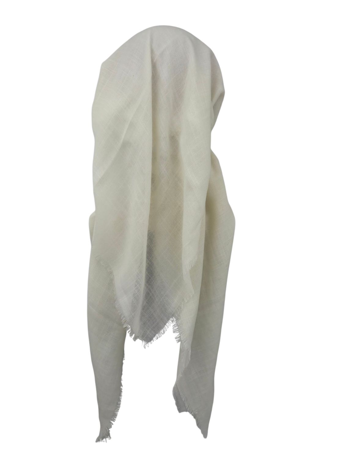 Cream - long kerchief back - soft fringes pretied tichel (BBS) w/band sewn in