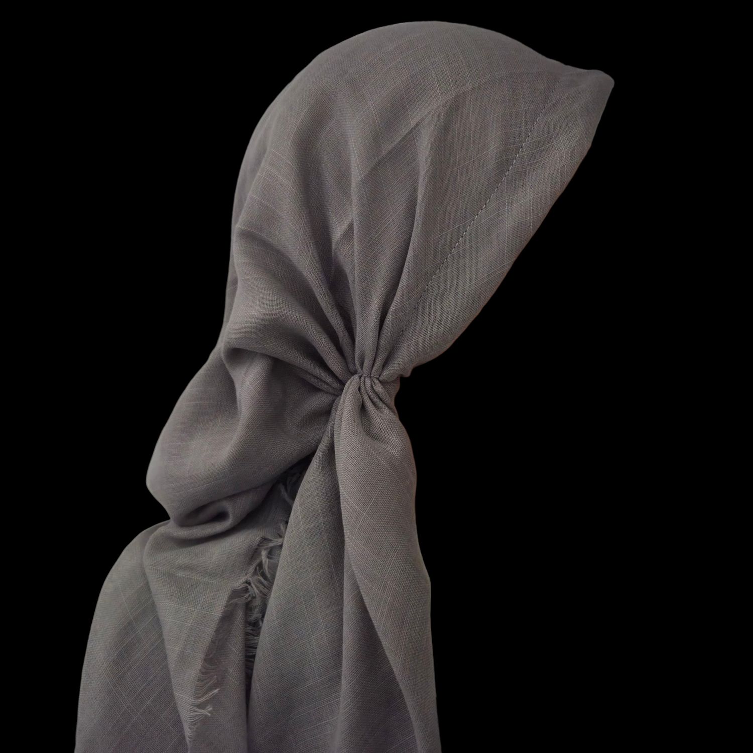 Medium gray - long kerchief back - soft fringes pretied tichel (BBS) w/band sewn in