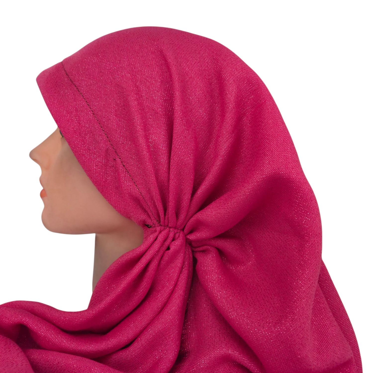 Glittery hot pink - long kerchief back - soft fringes pretied tichel (BBS) w/band sewn in