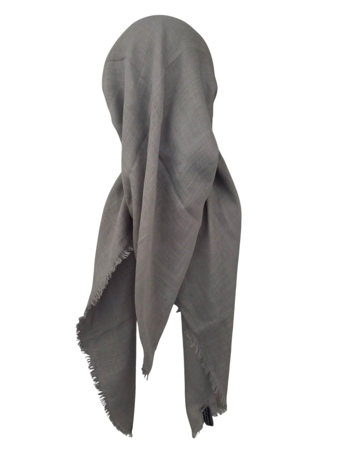 Medium gray - long kerchief back - soft fringes pretied tichel (BBS) w/band sewn in