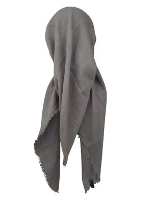 Medium gray - long kerchief back - soft fringes pretied tichel (BBS) w/band sewn in